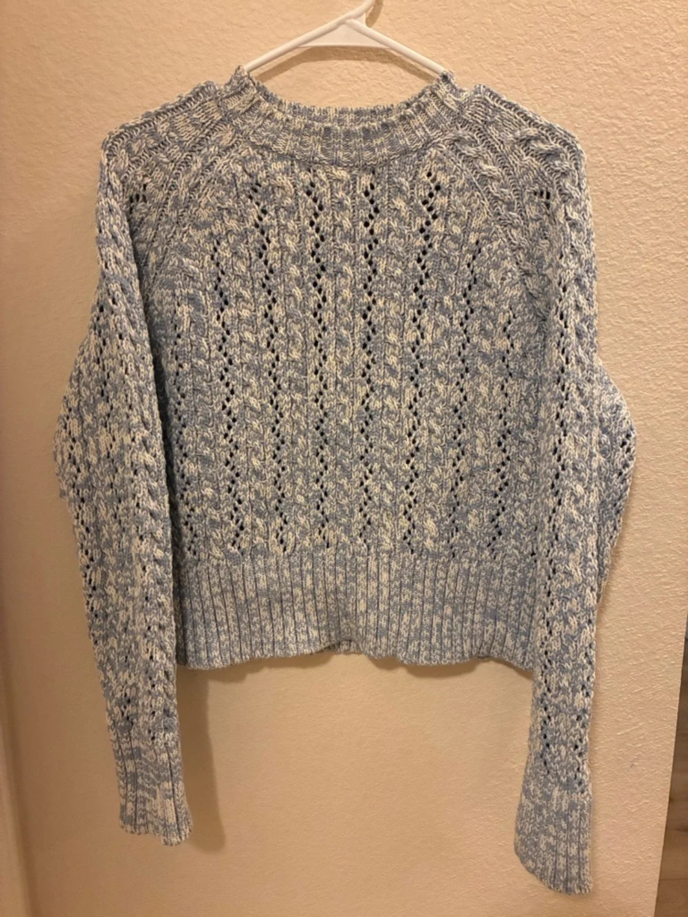 Boden Light Lavender Marled Cable Knit Crew Sweater - Picture 2 of 6